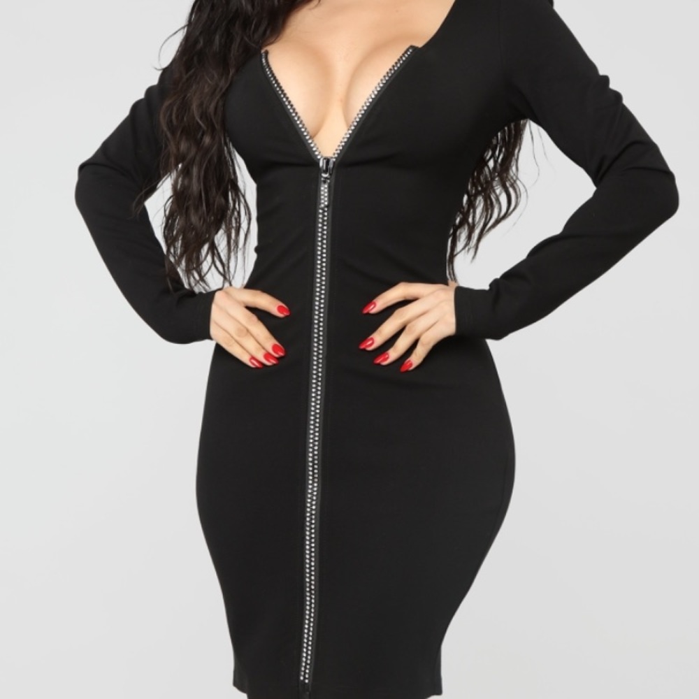 BLING ZIPPER BLACK DRESS - Picture 3 of 7
